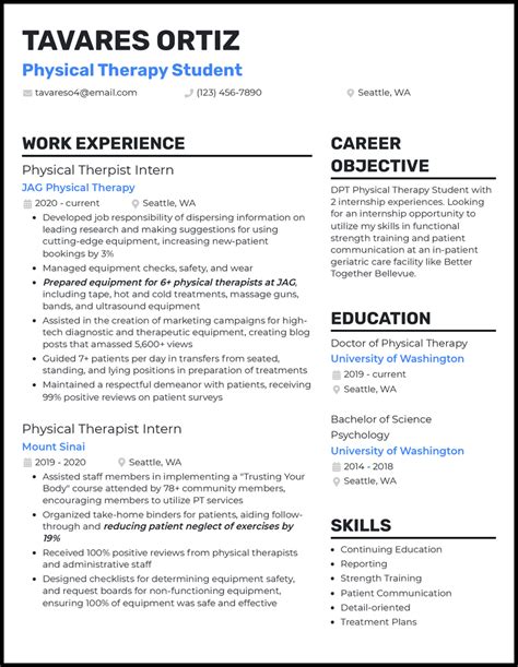 Physical Therapy Student Resume