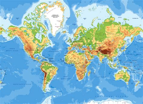 Physical World Map Mural
