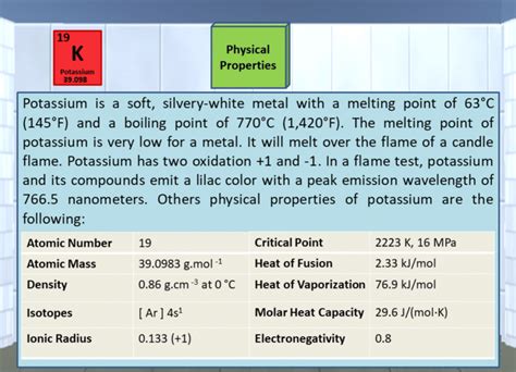 Physical properties of Potassium