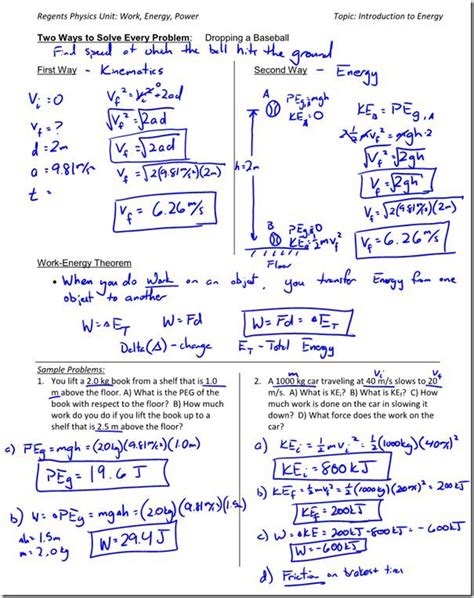 The Physics Worksheet Work And Energy Mr Lin Answer Key