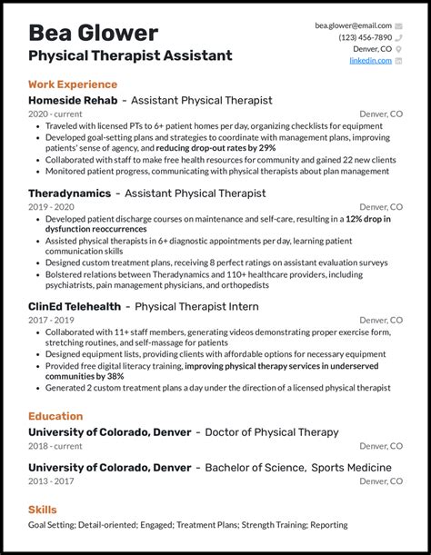 Physiotherapy Assistant Resume Sample