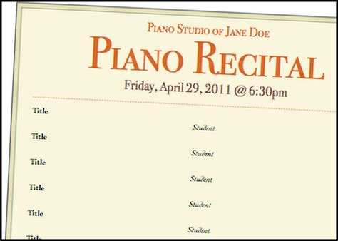 Piano Recital Program Template