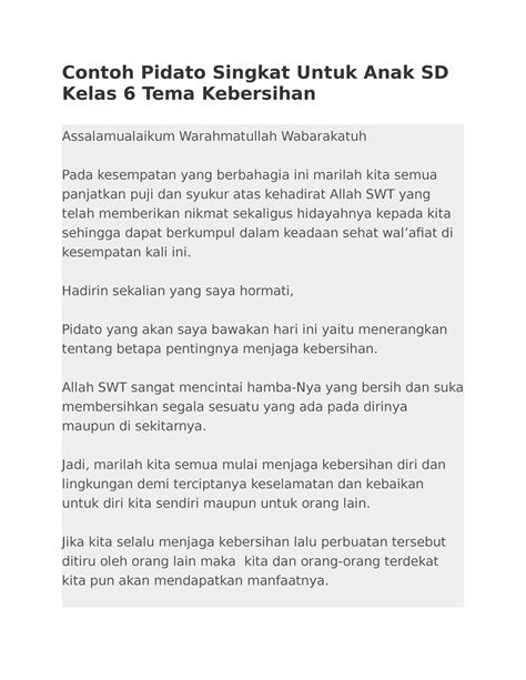 Pidato Singkat Untuk Anak Sd