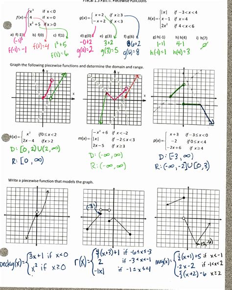 Piecewise Functions Domain And Range Worksheet