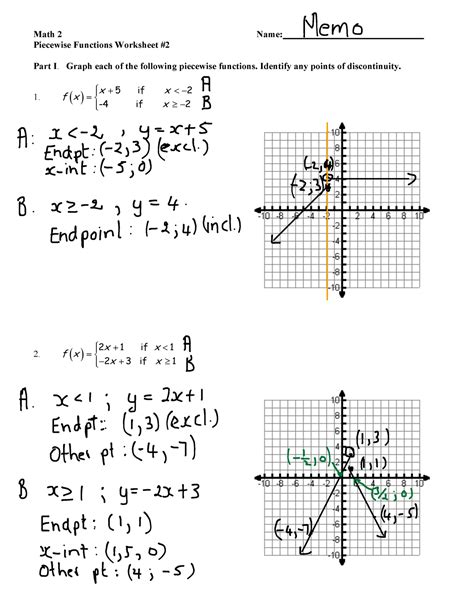 Piecewise Functions Worksheet Answer Key