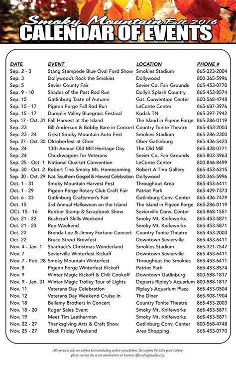 Pigeon Forge Events Calendar