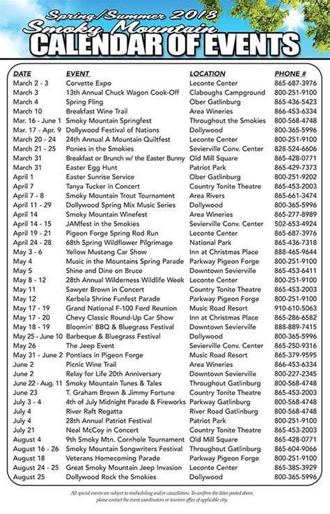 Pigeon Forge Tn Calendar Of Events