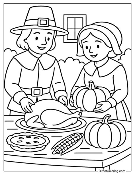 Pilgrim Thanksgiving Feast Coloring Pages