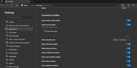 Pin History Button to Microsoft Edge Toolbar