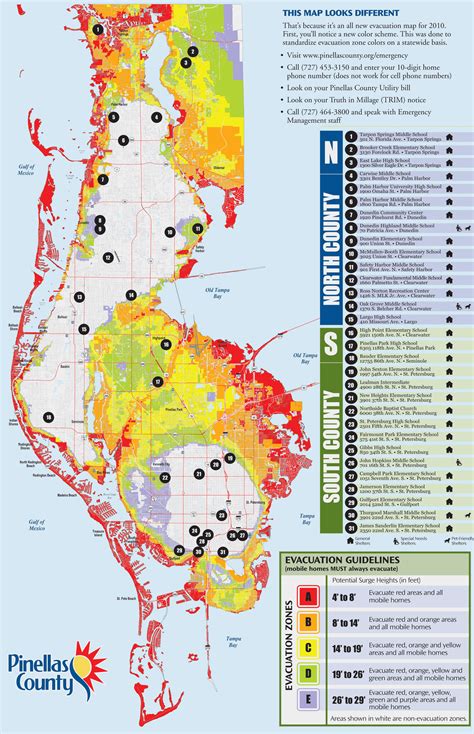 Pinellas County Elevation & Evacuation Map(1838×2849) Flood map, Map