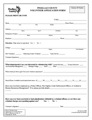 Pinellas County Volunteer Form