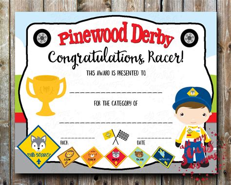 Pinewood Derby Certificate Template