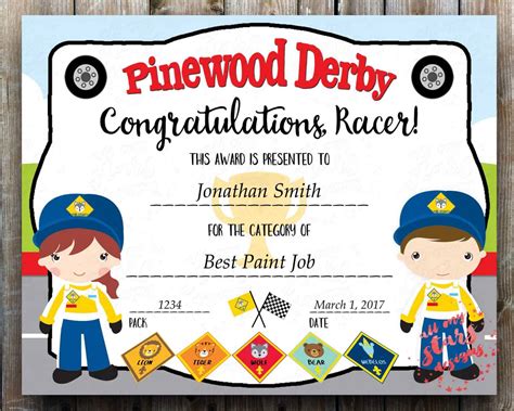 Pinewood Derby Printable Awards