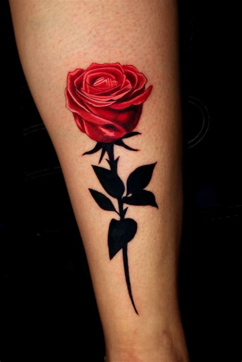 Traditional red and pink rose tattoo