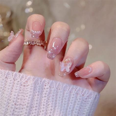Pink Glitter Nails Korean