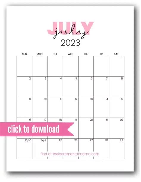 Pink July Calendar