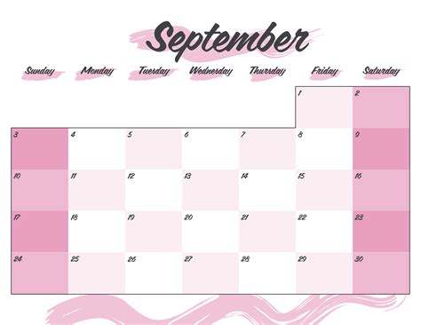 Pink September Calendar