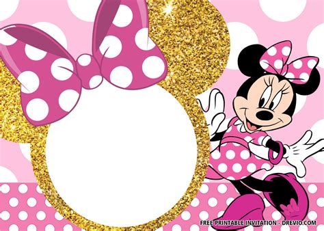 Pink And Gold Minnie Mouse Invitation Template Free Download