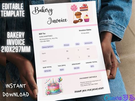 Pink Bakery Invoice Template Converts to Word File Instant | Etsy
