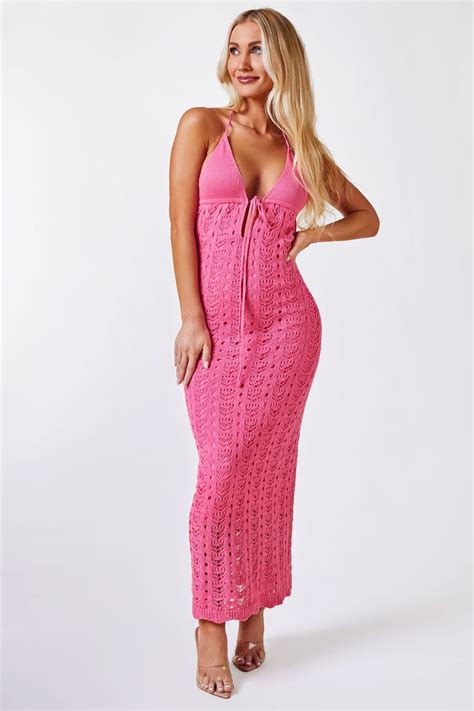 Pink Crochet Maxi Dress