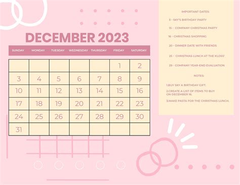 Pink December Calendar