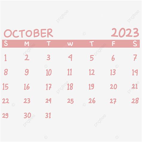 Pink October Calendar