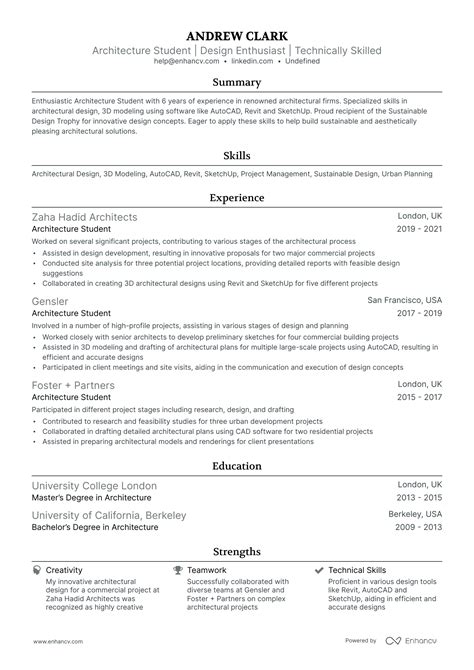 Pinterest Architecture Student Resume For Internship
