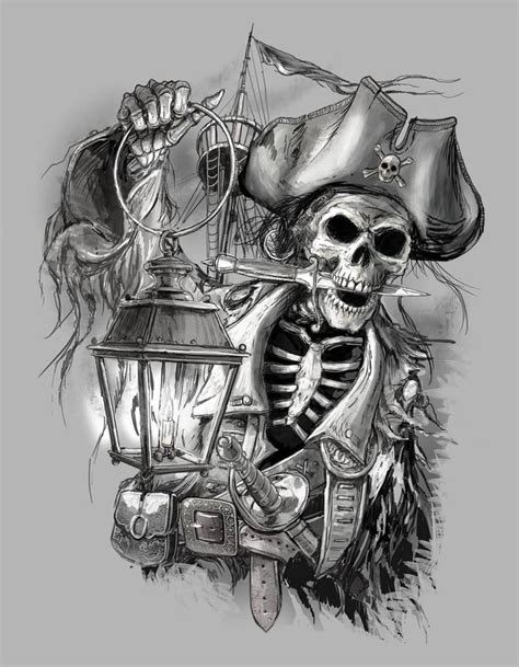 Black and grey Pirate Skull Tattoo Tattoo Ideas Best