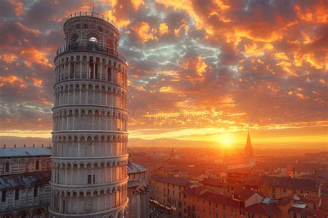 Pisa Leaning Tower at sunset