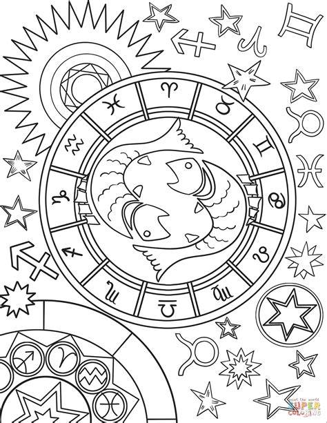 Pisces Zodiac Sign Coloring Page