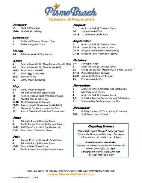 Pismo Beach Events Calendar