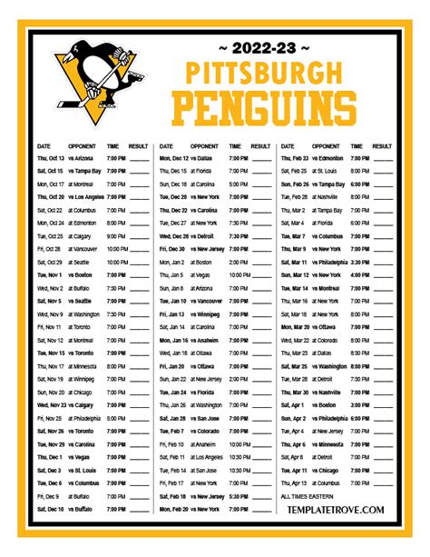 Pittsburgh Penguins 2022 Schedule Printable