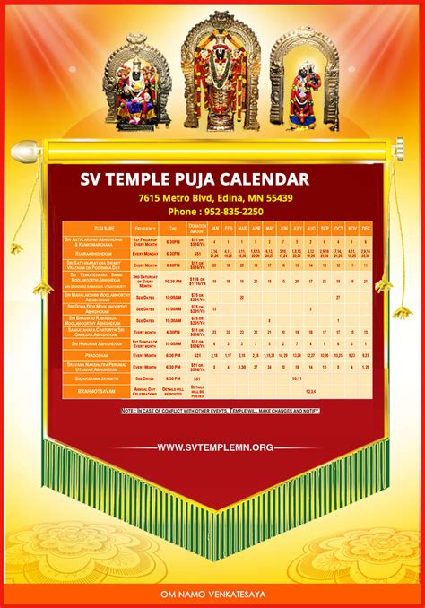 Pittsburgh Venkateswara Temple Calendar