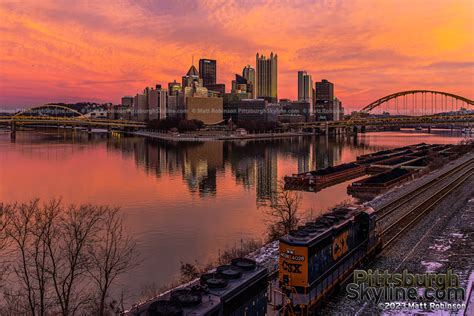 Pittsburgh skyline at sunset
