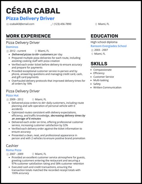 Pizza Delivery Resume