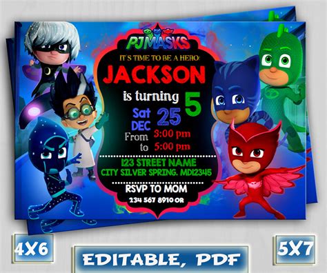 Pj Mask Birthday Invitation