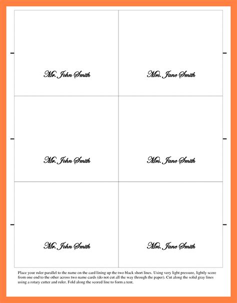 Place Card Template Free Download Word
