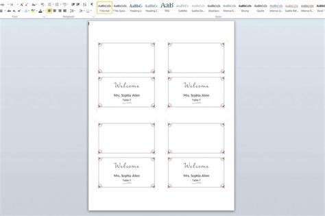 Place Card Template Word Free Download
