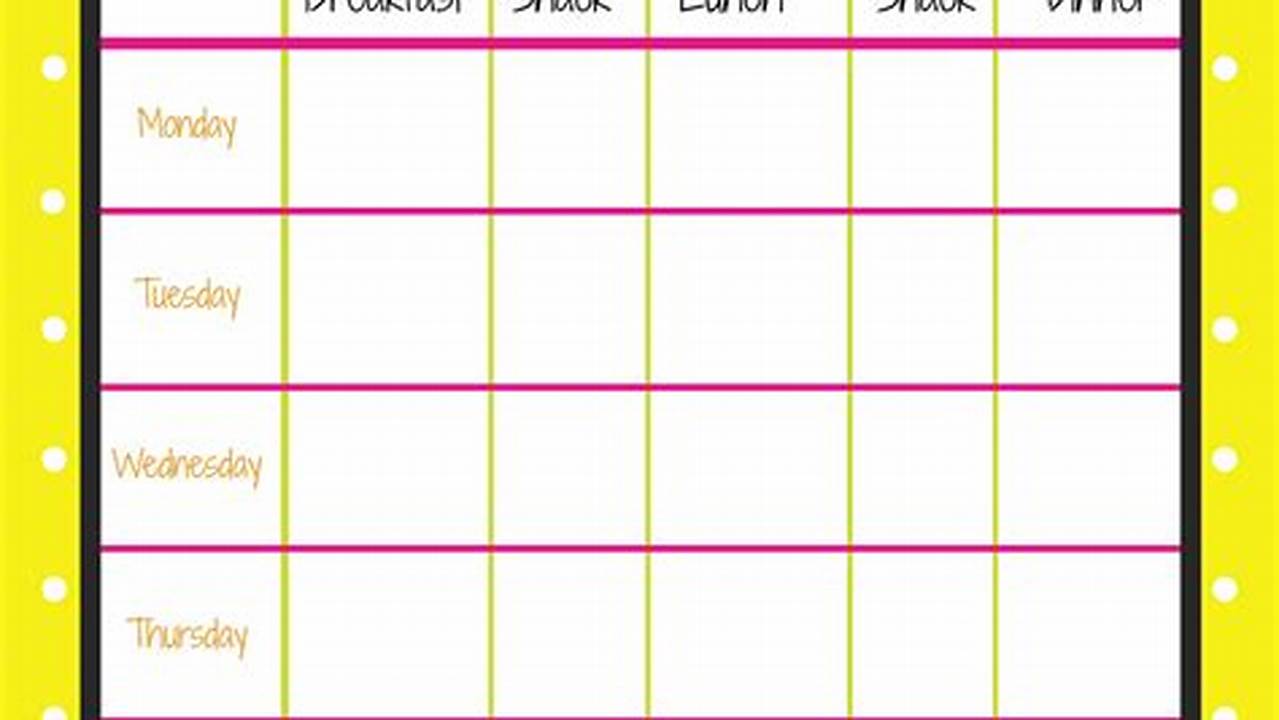 Plan Your Meals, Calender Template