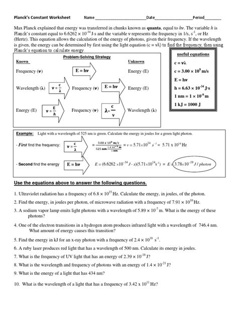 Plancks Constant Worksheet