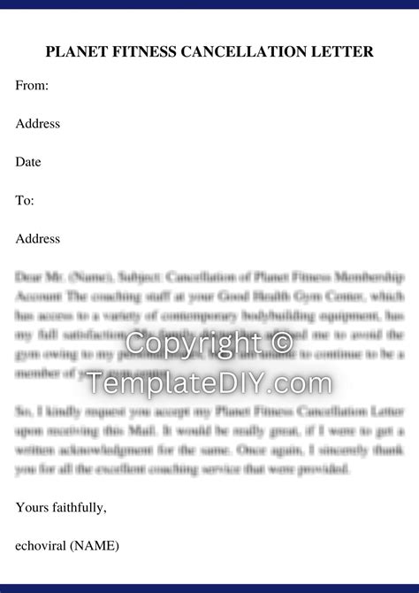 Planet Fitness Cancellation Letter Template