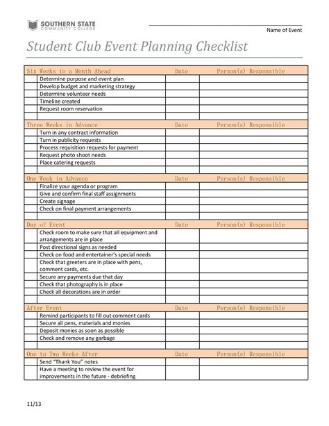 Planning Checklist Template