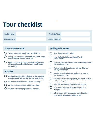 Planning a tour checklist
