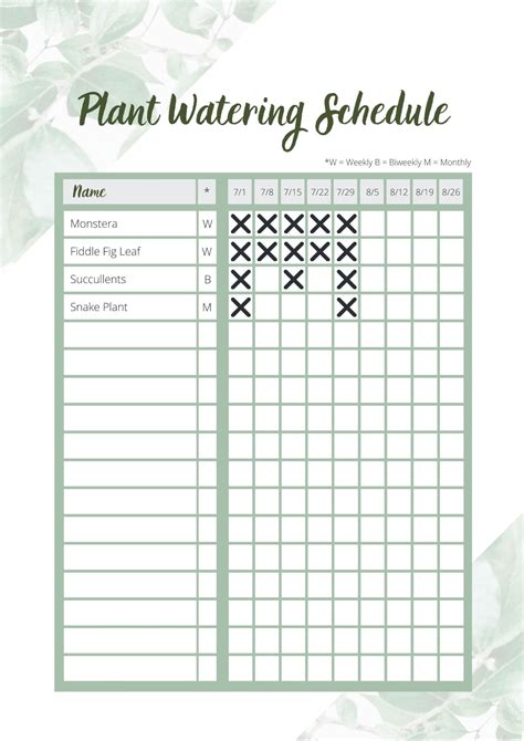 Plant Watering Calendar