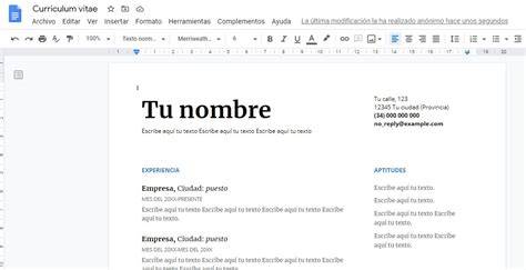 Plantilla Curriculum Google Drive