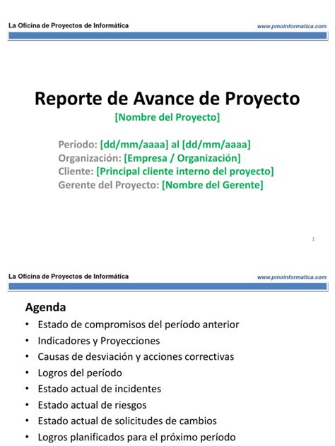 Plantilla De Reporte De Avance De Proyecto Ppt