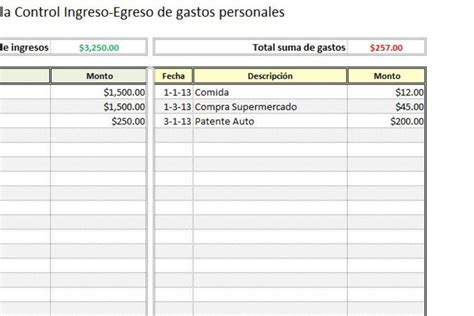 Plantilla Ingresos Y Egresos Excel