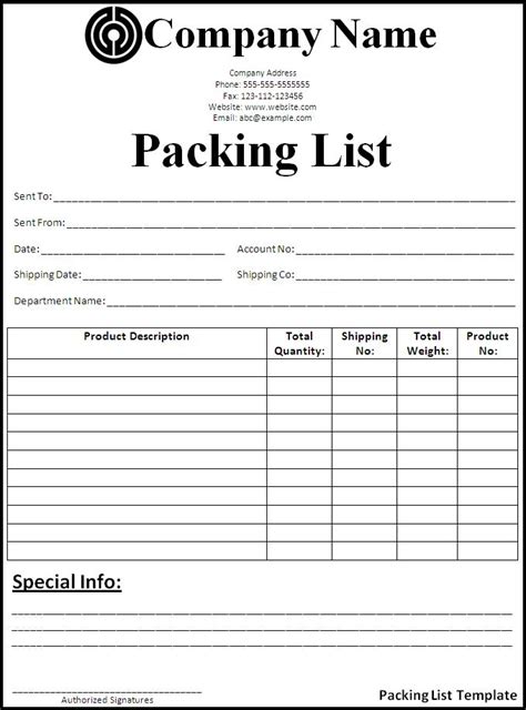 Plantilla Packing List Word