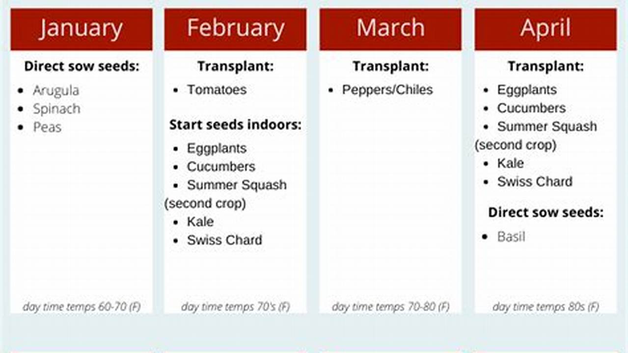 Planting Calendar Zone 9b