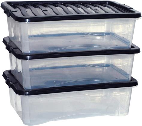 Plastic Storage Box Coloured Lids Organiser Space Stacking Boxes Home